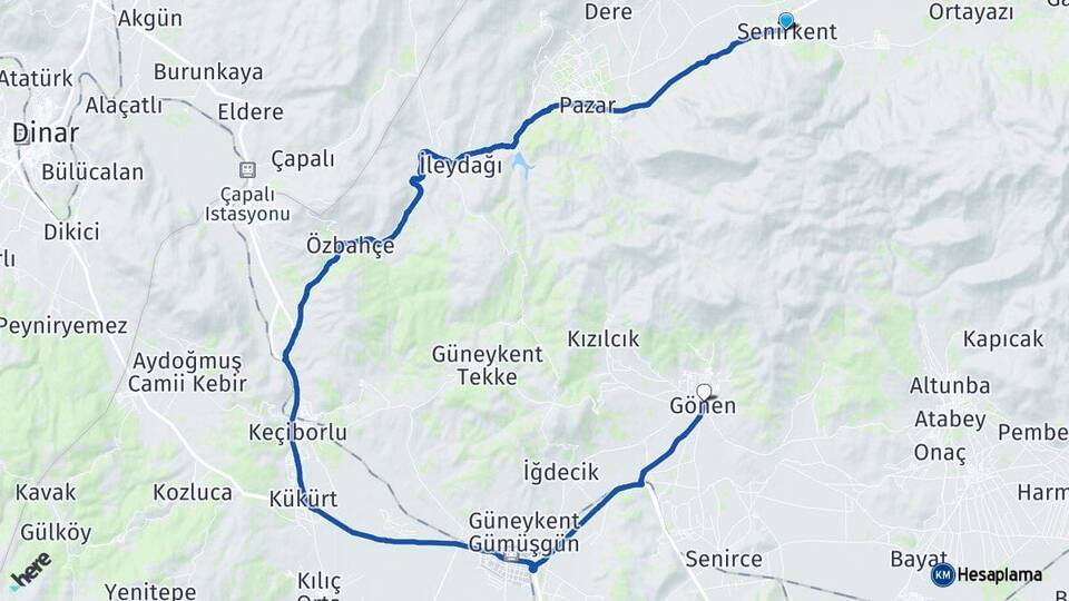 Isparta Senirkent Gönen Arası Kaç Km - Yol Haritası