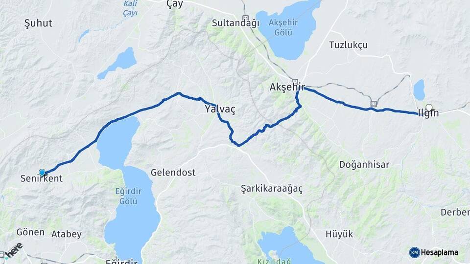 Isparta Senirkent Ilgın Konya Arası Kaç Km - Yol Haritası