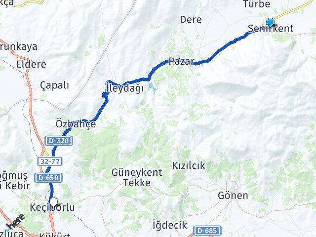 Isparta Senirkent Keçiborlu Arası Kaç Km - Yol Haritası