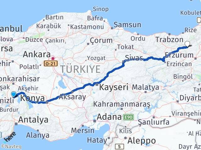 Isparta Senirkent Pazaryolu Erzurum Arası Kaç Km - Yol Haritası