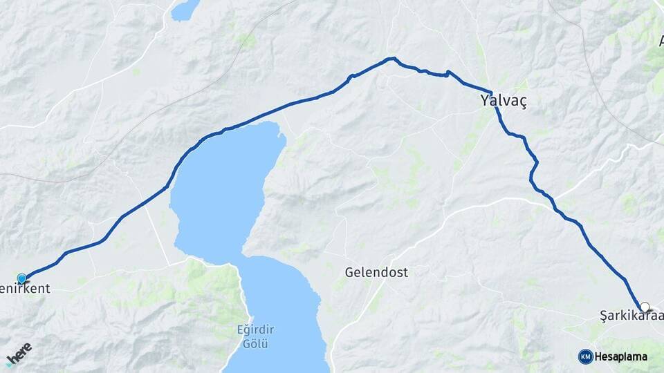 Isparta Senirkent Şarkikaraağaç Arası Kaç Km - Yol Haritası