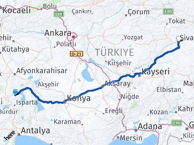 Isparta Senirkent Sivas Arası Kaç Km - Yol Haritası