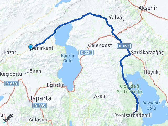 Isparta Senirkent Yenişarbademli Arası Kaç Km - Yol Haritası