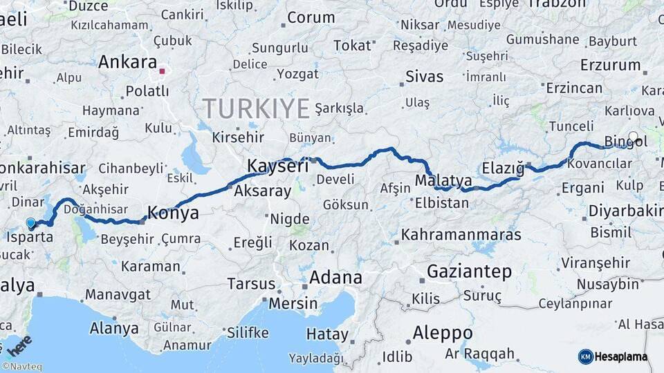 Isparta Solhan Bingöl Arası Kaç Km - Yol Haritası