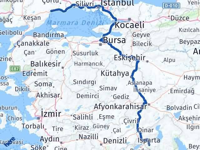 Isparta Süleymanpaşa Tekirdağ Arası Kaç Km - Yol Haritası