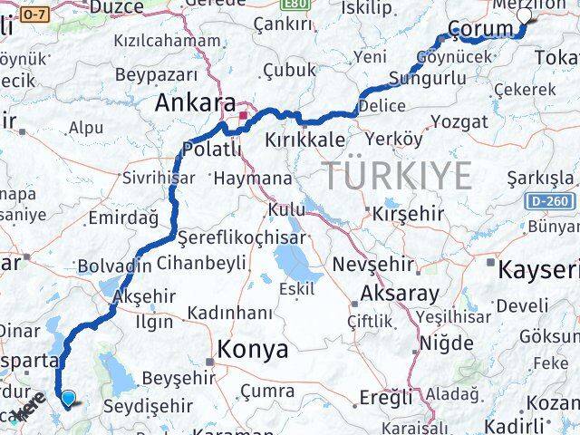 Isparta Sütçüler Amasya Arası Kaç Km - Yol Haritası