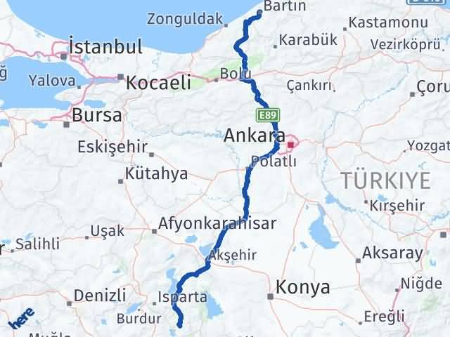 Isparta Sütçüler Bartın Arası Kaç Km - Yol Haritası