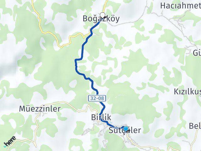 Isparta Sütçüler Boğazköy Sütçüler Arası Kaç Km - Yol Haritası