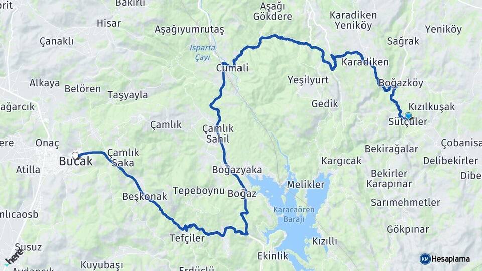 Isparta Sütçüler Bucak Burdur Arası Kaç Km - Yol Haritası