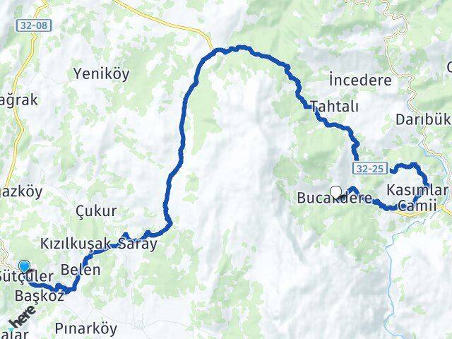 Isparta Sütçüler Bucakdere Sütçüler Arası Kaç Km - Yol Haritası