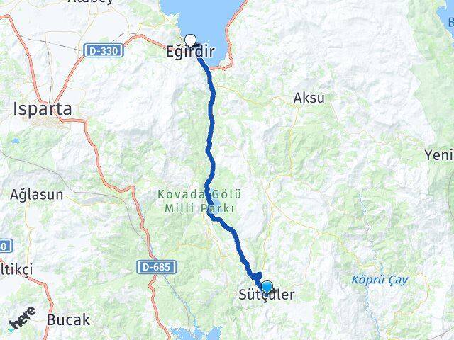 Isparta Sütçüler Eğirdir Arası Kaç Km - Yol Haritası