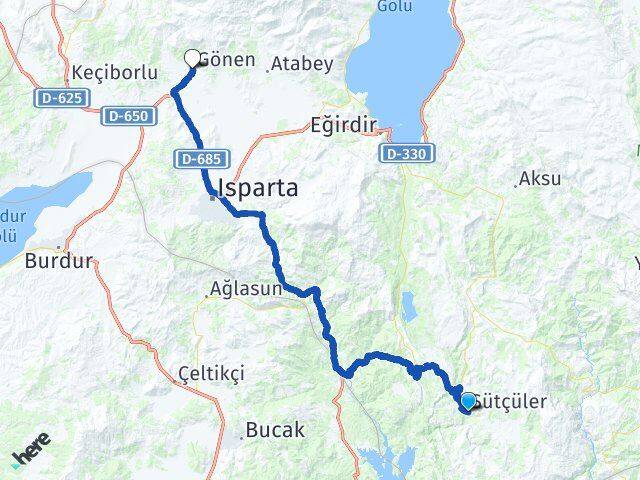 Isparta Sütçüler Gönen Arası Kaç Km - Yol Haritası