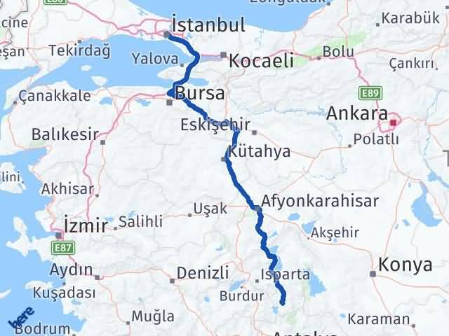 Isparta Sütçüler İstanbul Arası Kaç Km - Yol Haritası