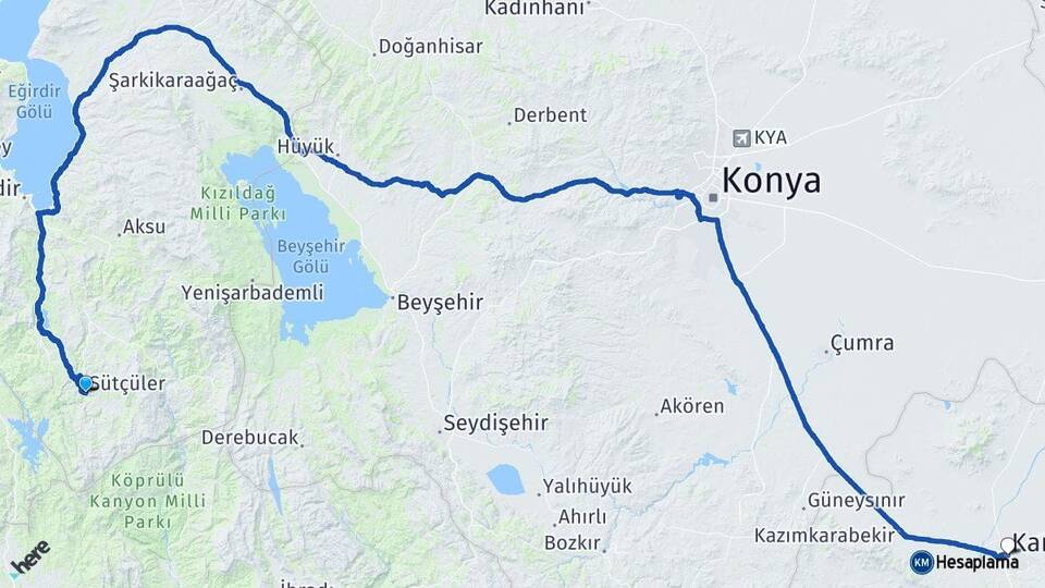 Isparta Sütçüler Karaman Arası Kaç Km - Yol Haritası
