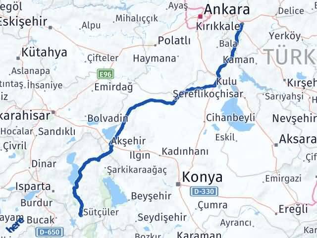 Isparta Sütçüler Kırıkkale Arası Kaç Km - Yol Haritası