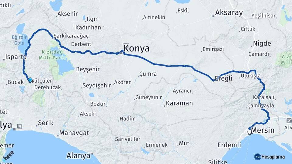 Isparta Sütçüler Mersin Arası Kaç Km - Yol Haritası