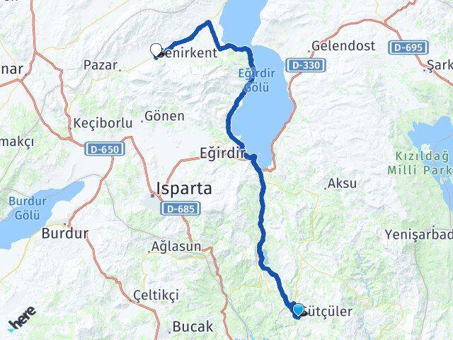 Isparta Sütçüler Senirkent Arası Kaç Km - Yol Haritası