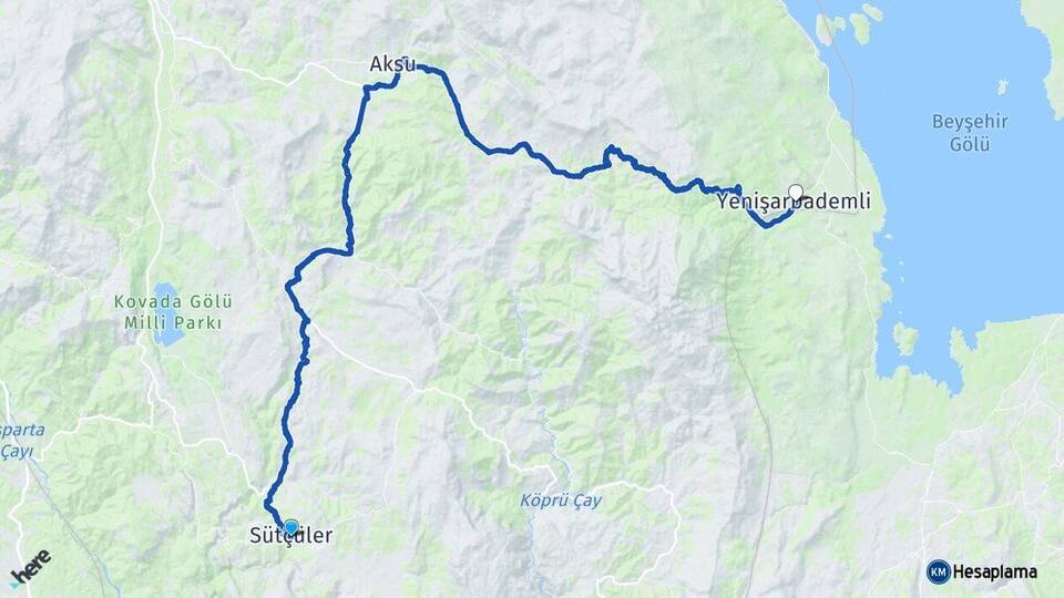 Isparta Sütçüler Yenişarbademli Arası Kaç Km - Yol Haritası