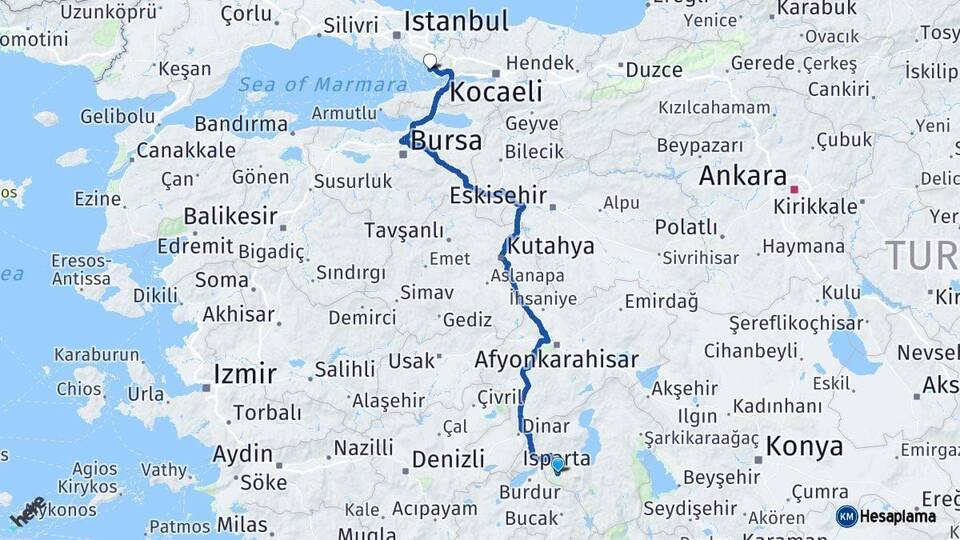 Isparta Tuzla İstanbul Arası Kaç Km - Yol Haritası