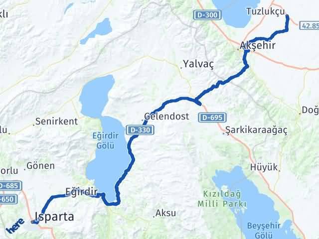 Isparta Tuzlukçu Konya Arası Kaç Km - Yol Haritası