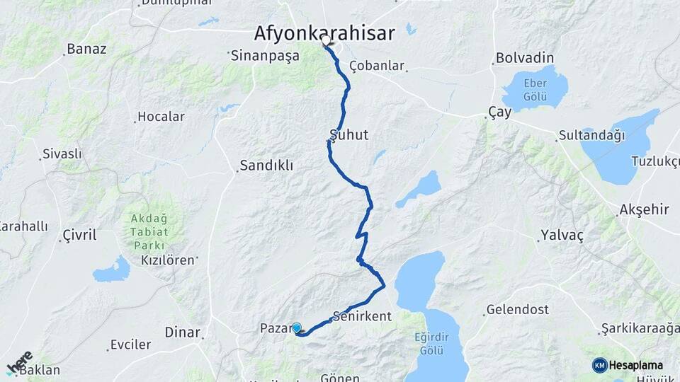 Isparta Uluborlu Afyonkarahisar Arası Kaç Km - Yol Haritası