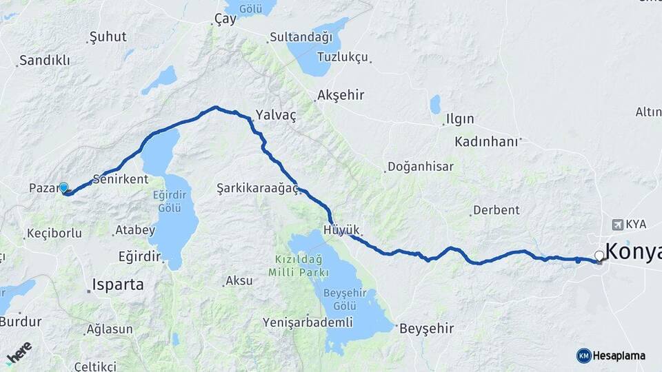 Isparta Uluborlu Konya Arası Kaç Km - Yol Haritası
