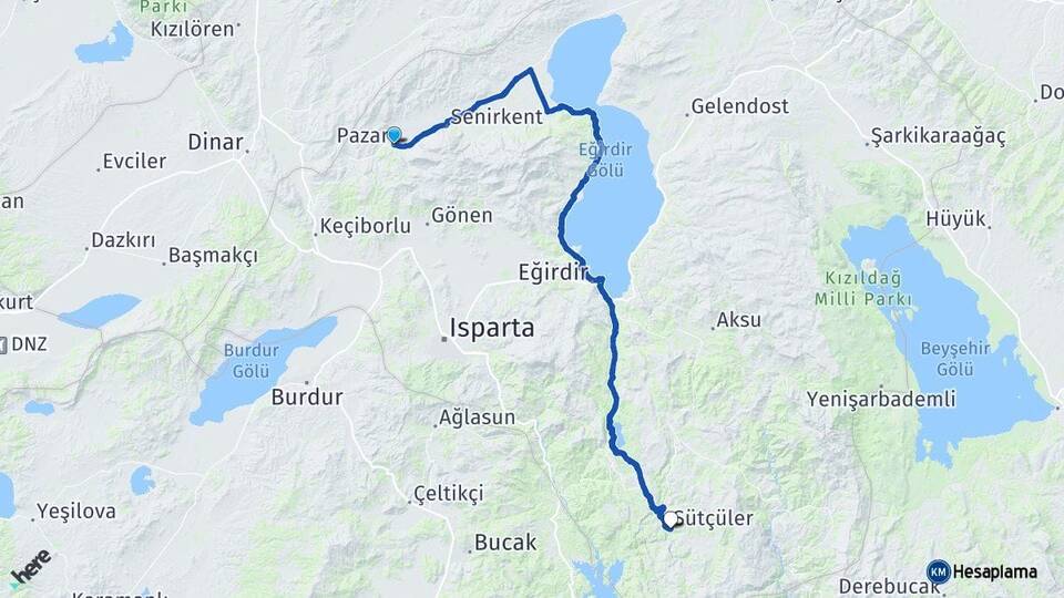 Isparta Uluborlu Sütçüler Arası Kaç Km - Yol Haritası