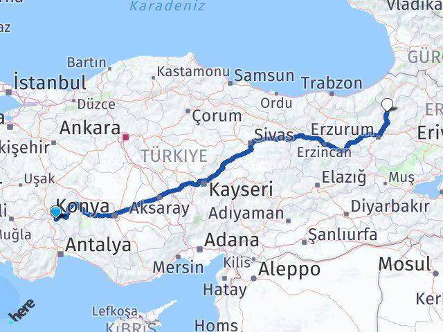 Isparta Uzundere Erzurum Arası Kaç Km - Yol Haritası