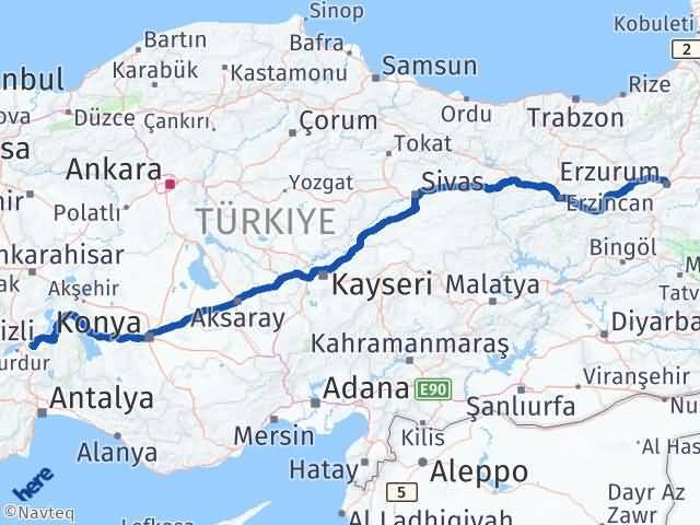 Isparta Yakutiye Erzurum Arası Kaç Km - Yol Haritası