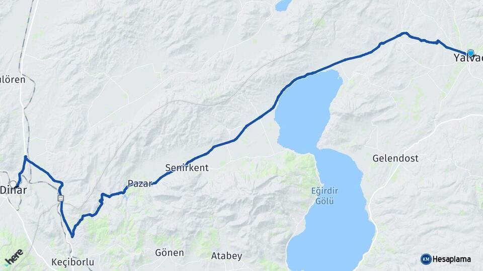 Isparta Yalvaç Dinar Afyonkarahisar Arası Kaç Km - Yol Haritası