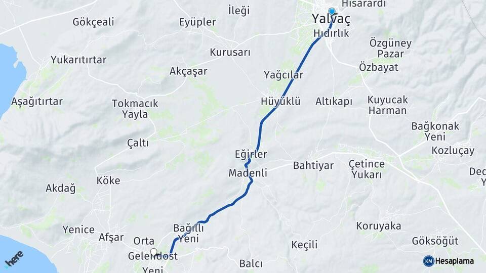 Isparta Yalvaç Gelendost Arası Kaç Km - Yol Haritası