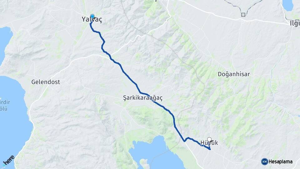 Isparta Yalvaç Hüyük Konya Arası Kaç Km - Yol Haritası
