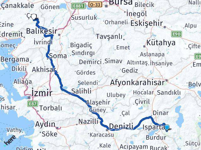 Isparta Yenice Çanakkale Arası Kaç Km - Yol Haritası
