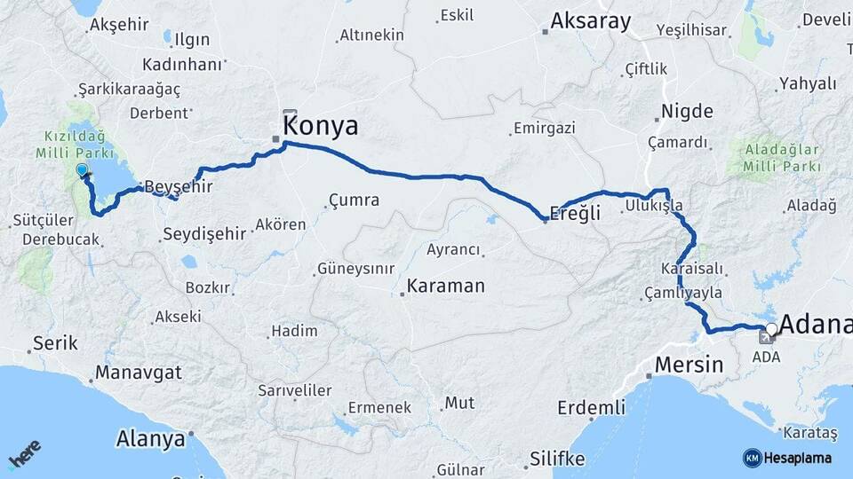Isparta Yenişarbademli Adana Arası Kaç Km - Yol Haritası