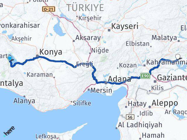 Isparta Yenişarbademli Adıyaman Arası Kaç Km - Yol Haritası