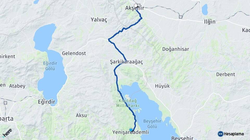 Isparta Yenişarbademli Akşehir Konya Arası Kaç Km - Yol Haritası
