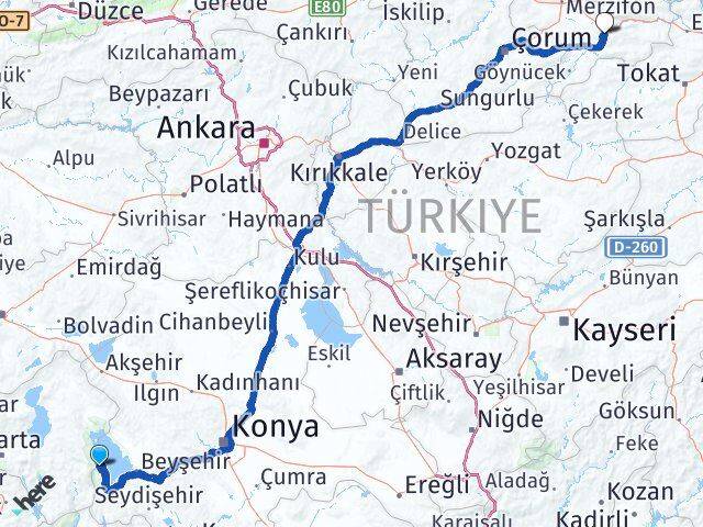 Isparta Yenişarbademli Amasya Arası Kaç Km - Yol Haritası