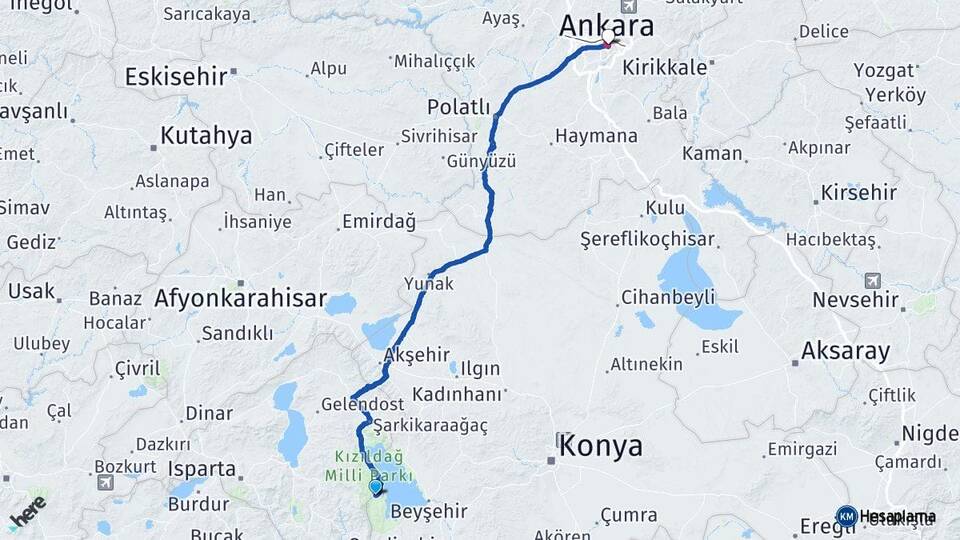 Isparta Yenişarbademli Ankara Arası Kaç Km - Yol Haritası