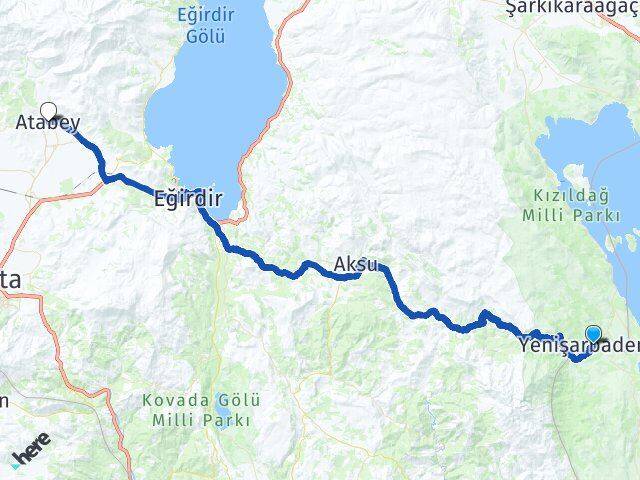 Isparta Yenişarbademli Atabey Arası Kaç Km - Yol Haritası