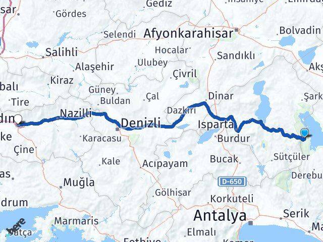 Isparta Yenişarbademli Aydın Arası Kaç Km - Yol Haritası