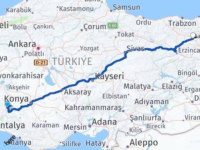 Isparta Yenişarbademli Bayburt Arası Kaç Km - Yol Haritası