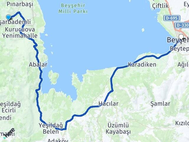 Isparta Yenişarbademli Beyşehir Konya Arası Kaç Km - Yol Haritası