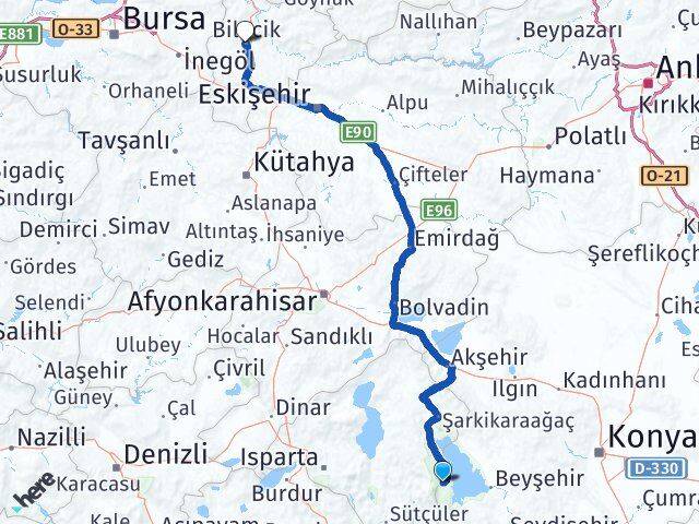Isparta Yenişarbademli Bilecik Arası Kaç Km - Yol Haritası