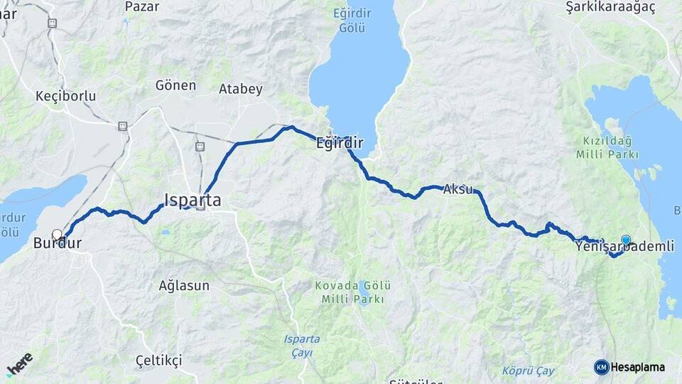 Isparta Yenişarbademli Burdur Arası Kaç Km - Yol Haritası