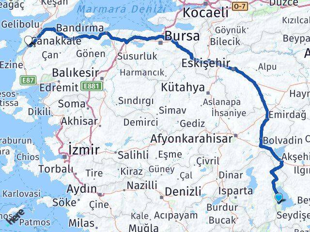 Isparta Yenişarbademli Çanakkale Arası Kaç Km - Yol Haritası