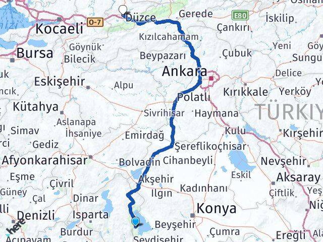 Isparta Yenişarbademli Düzce Arası Kaç Km - Yol Haritası