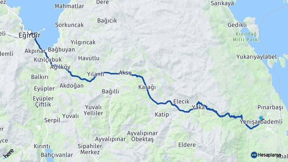 Isparta Yenişarbademli Eğirdir Arası Kaç Km - Yol Haritası