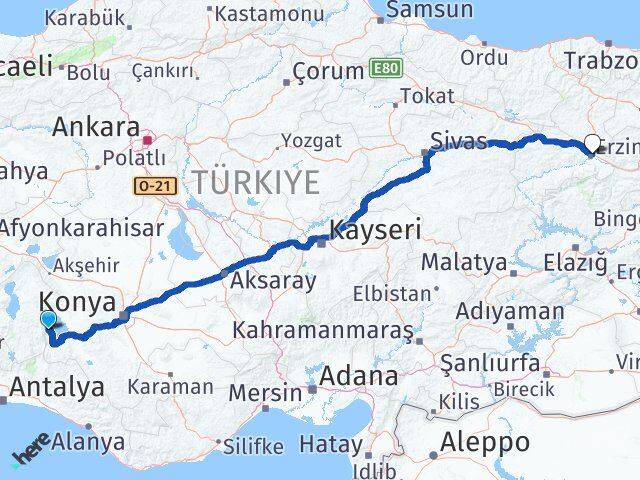 Isparta Yenişarbademli Erzincan Arası Kaç Km - Yol Haritası