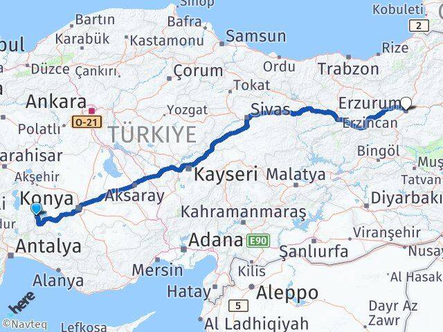 Isparta Yenişarbademli Erzurum Arası Kaç Km - Yol Haritası