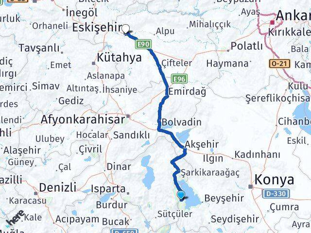 Isparta Yenişarbademli Eskişehir Arası Kaç Km - Yol Haritası